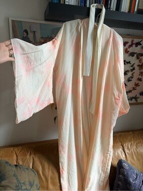 cream + pink floral japanese kimono robe